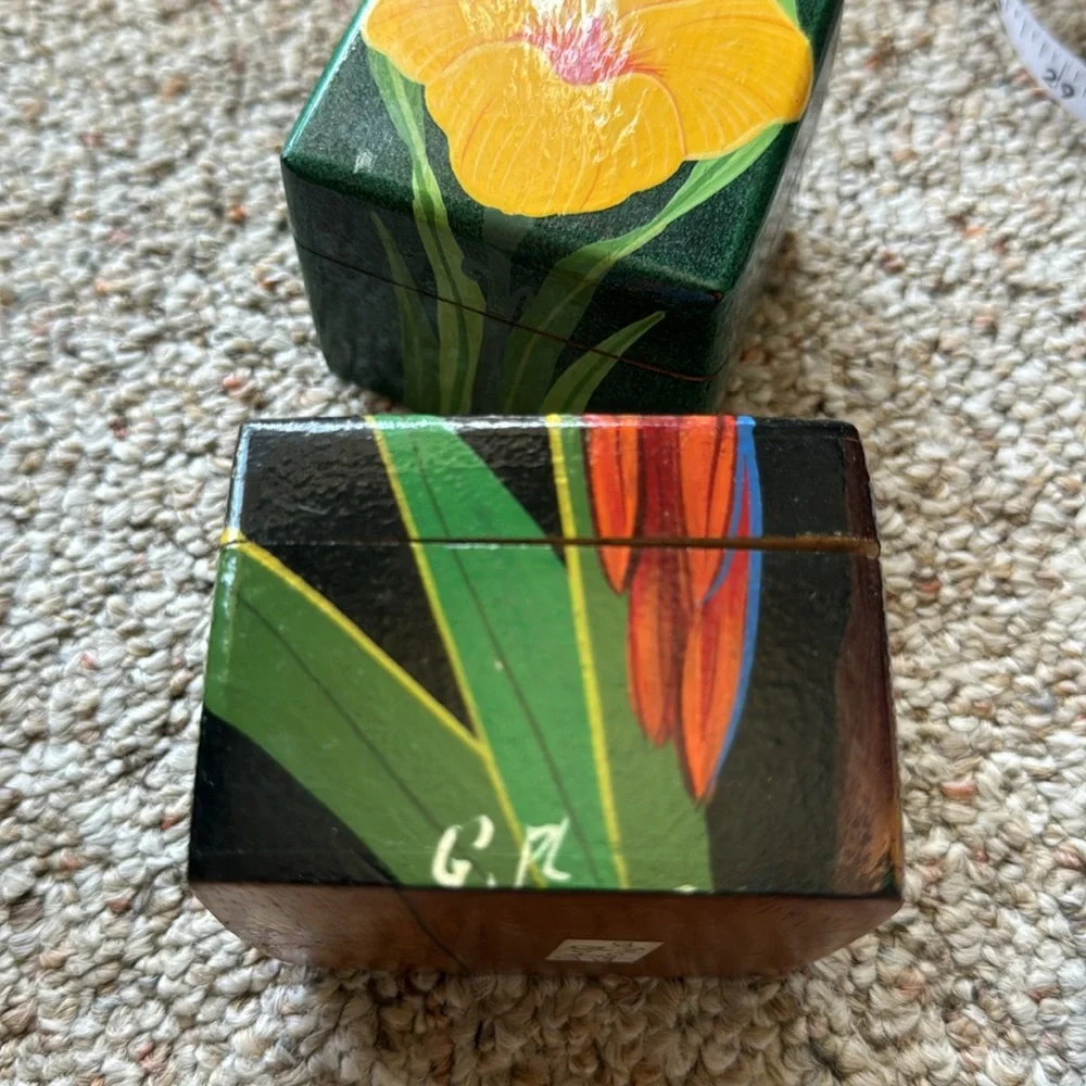 NEW 3pc Handmade Hand Crafted Carved & Painted Wooden Jewelry Boxes - Costa Rica